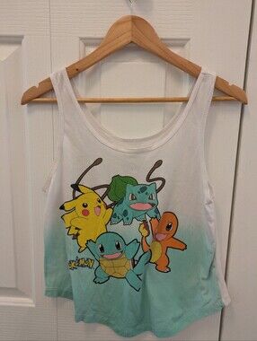 Pokemon White Tank Top with Green and Yellow Characters